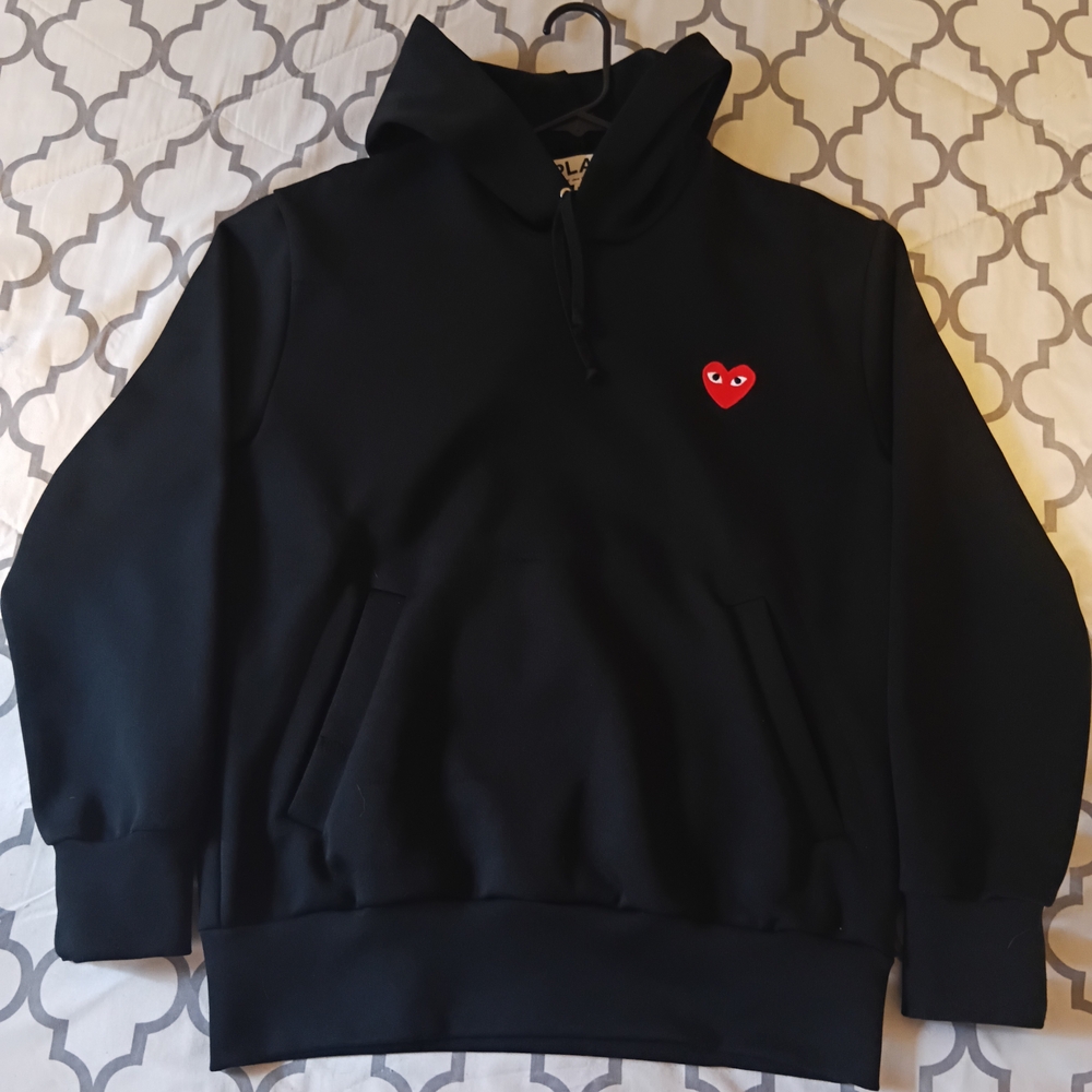 Comme des Garcons Black Hoodie with Red Heart
